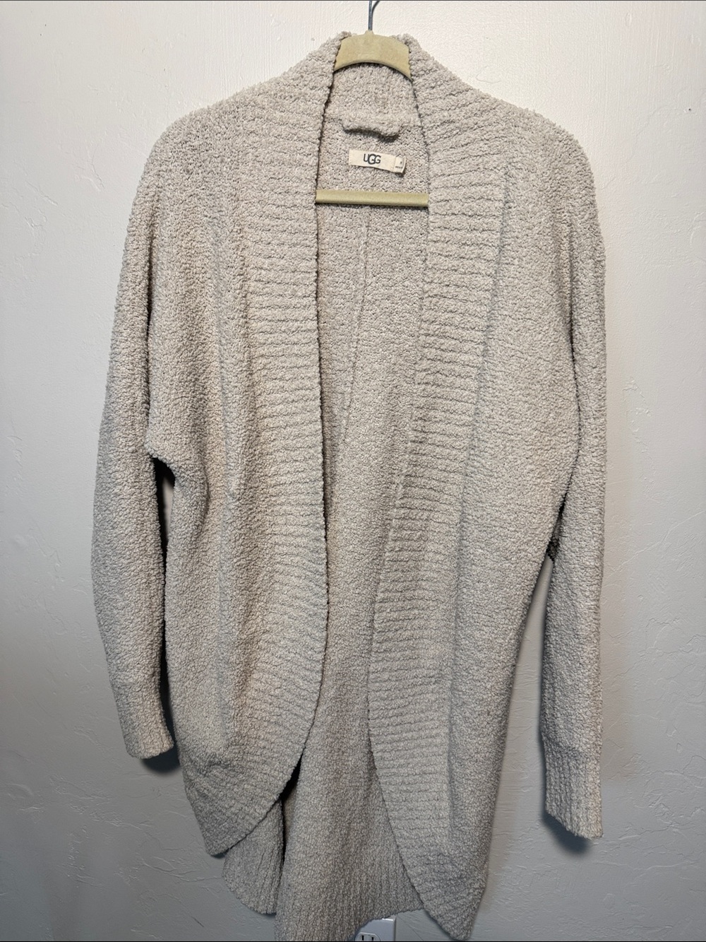 UGG Open-Front Bouclé Cardigan Sweater — Light Beige